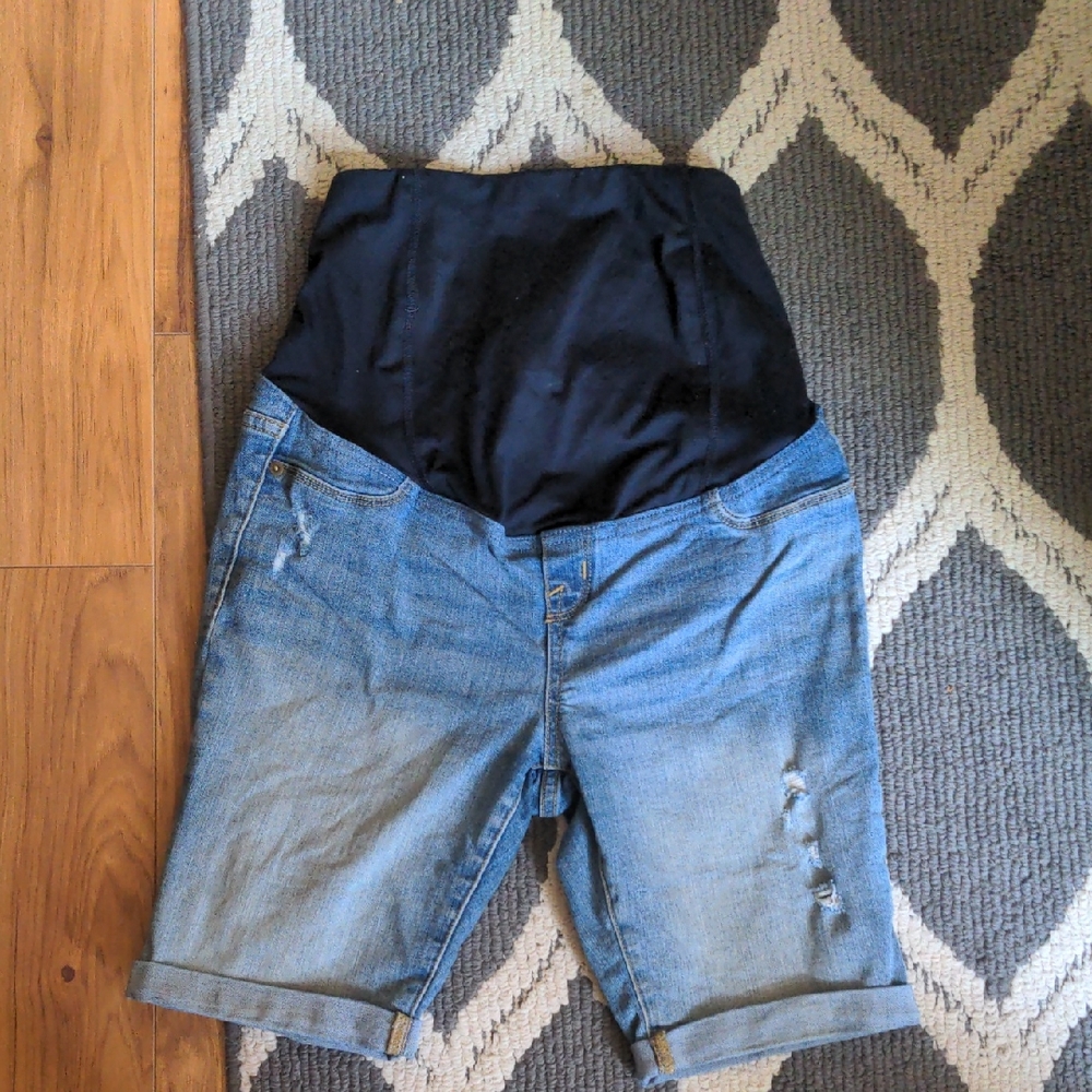 Maternity Denim Shorts with Black Waistband